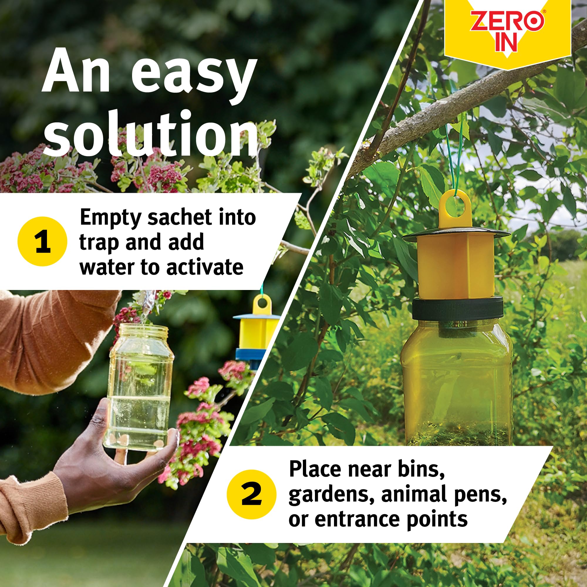 Zero In Outdoor Fly Trap - Ready-Baited Outdoor Fly Catcher, Twin Pack - Non-Toxic, Insect Trap to Attract & Trap Bugs - Suitable for Garden & Outdoor Use, Lasts up to 2-3 Weeks
